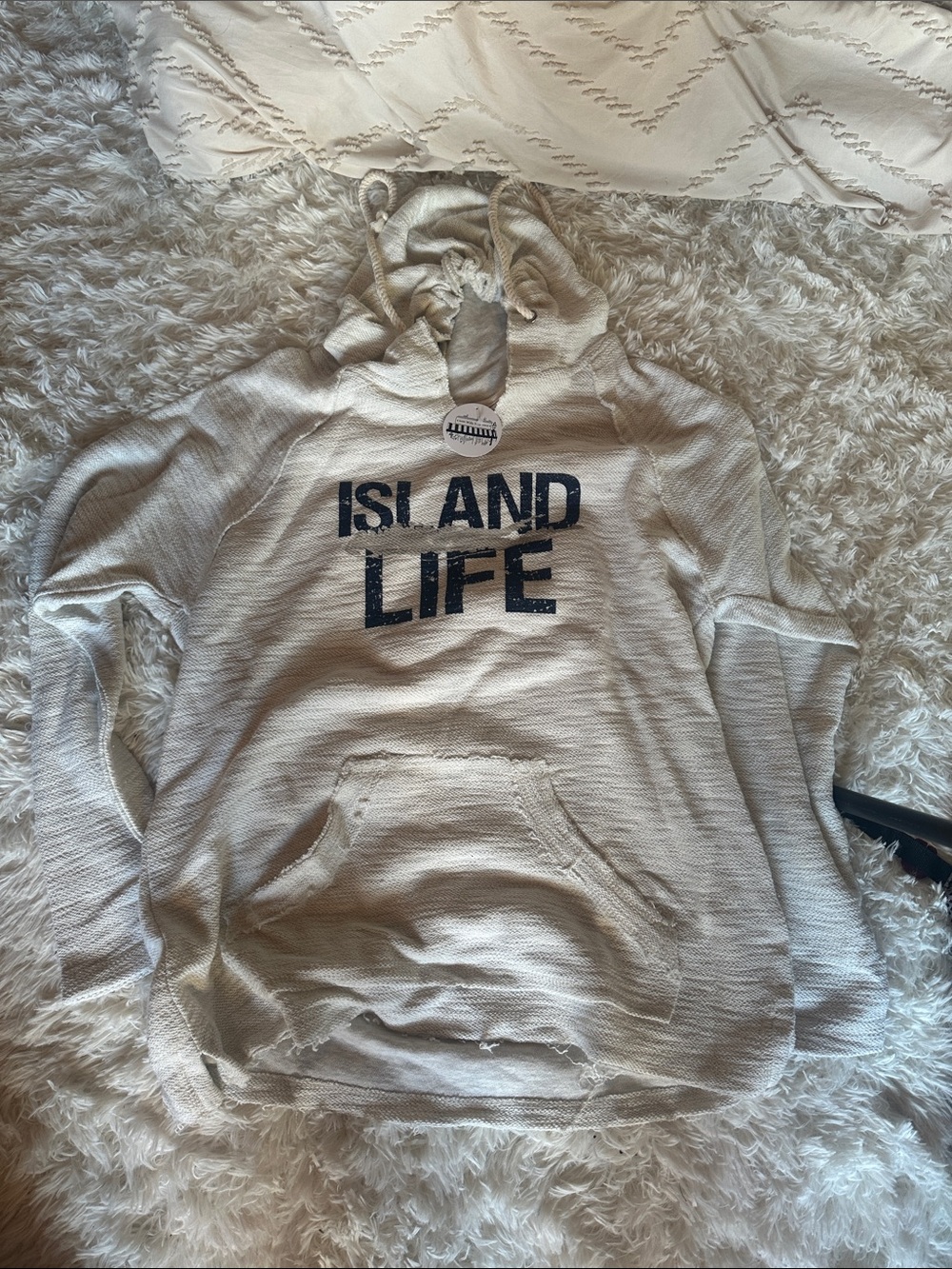 Long island hoodie Island Life Hooded Sweatshirt - Cream with Navy Print